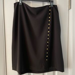 Talbots Black Polyester Lined Skirt w Gold Decorative Buttons EC sz14